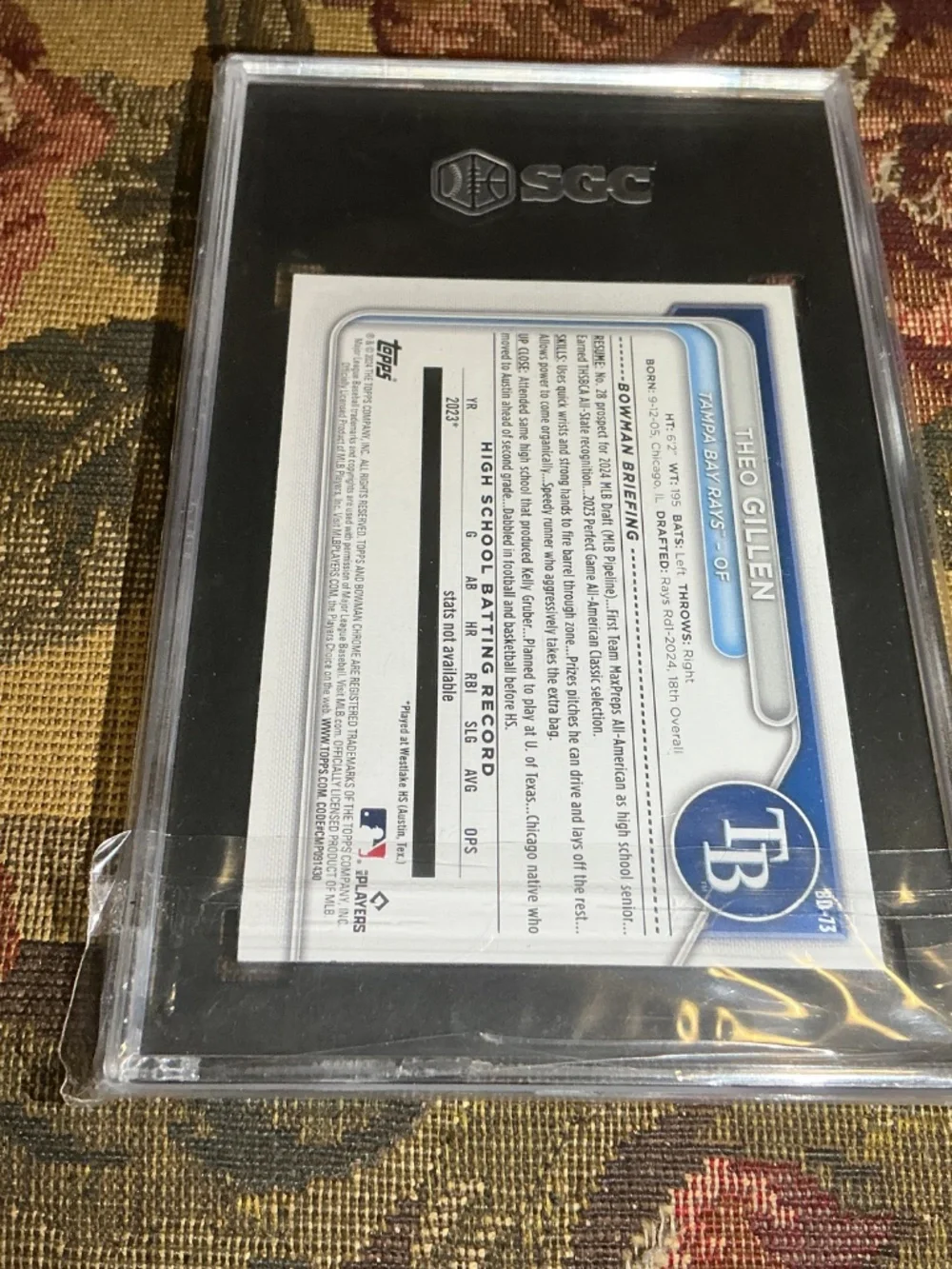 2024 Bowman Draft BD-73 Theo Gillen 1st Bowman Rookie card graded SGC 9.5